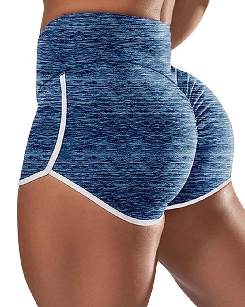 

High Waist Contrast Binding Active Workout Gym Shorts, Blue