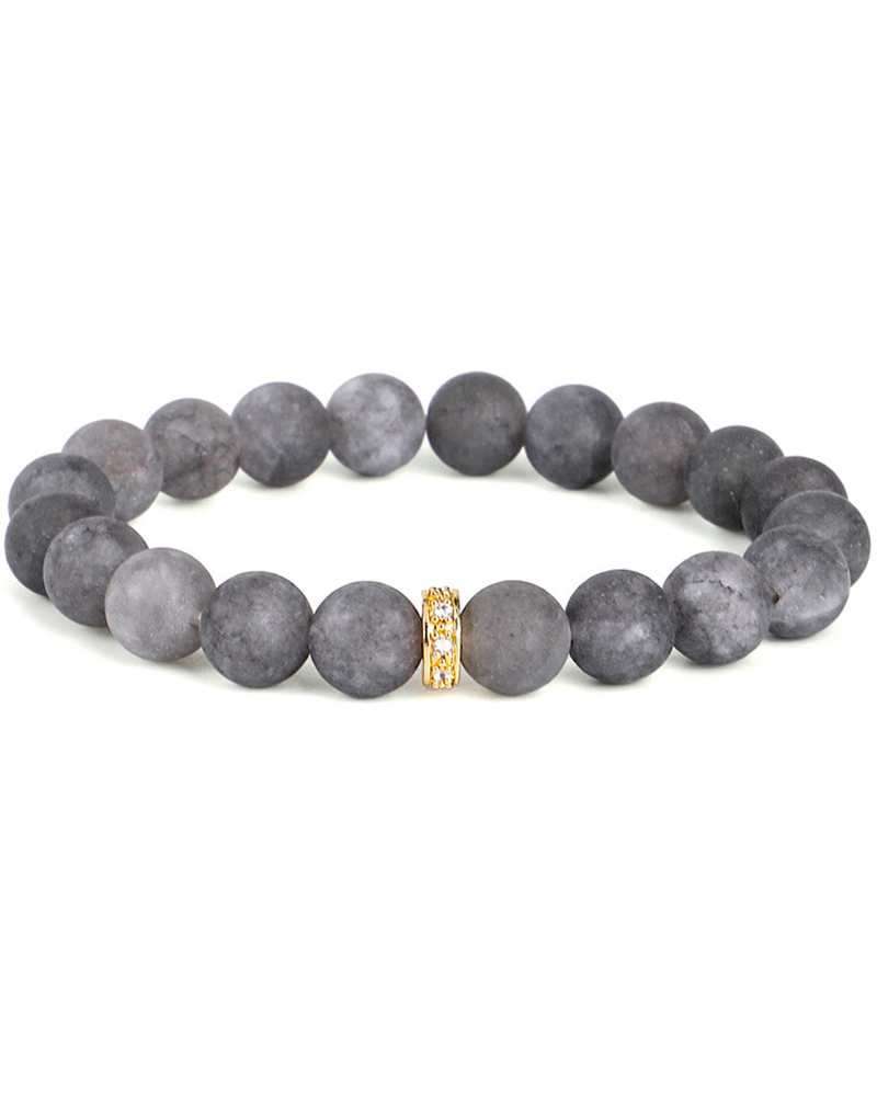 

Rhinestone Decor Colorful Beaded Clan Elastic Bracelet, Gray