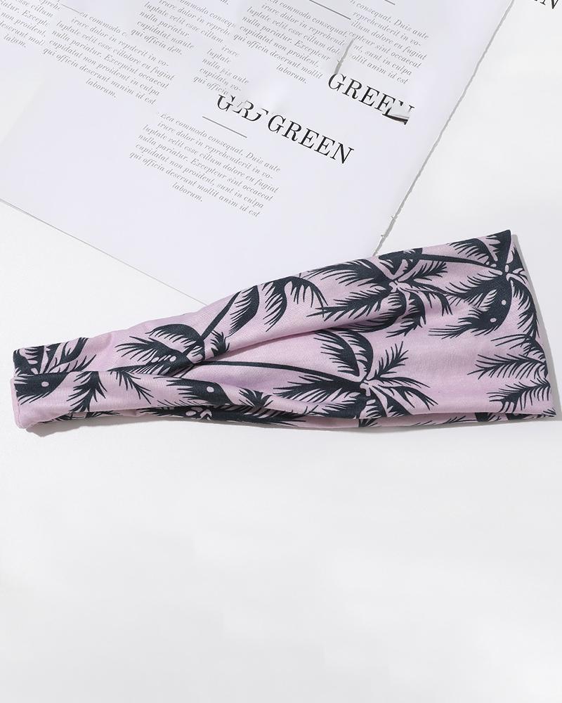 

1pc Coconut Tree Print Ruched Yoga Sports Headband, Pink