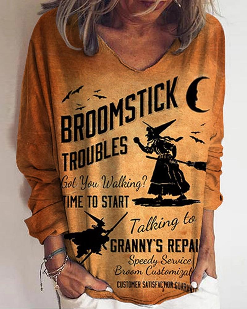 

Halloween Vintage Graphic Print Long Sleeve Top, Orange