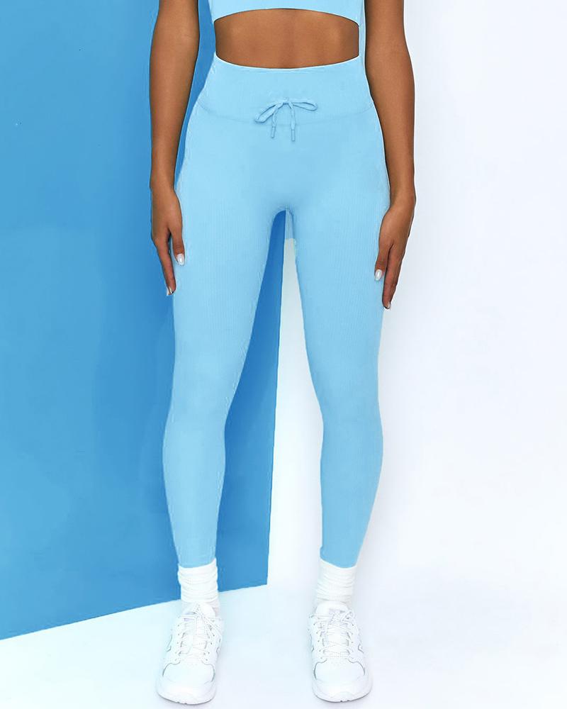 

Drawstring Skinny Yoga Pants, Blue