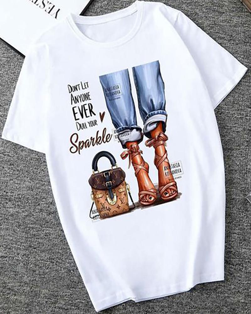 

Graphic Print Short Sleeve Casual T-shirt, Style2