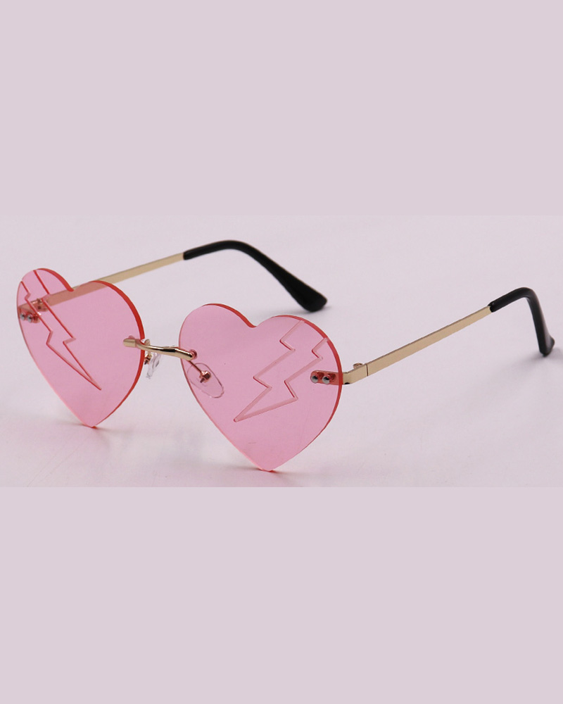 

1Pair Gradient Color Heart Shaped Rimless Trendy Sunglasses, Pink