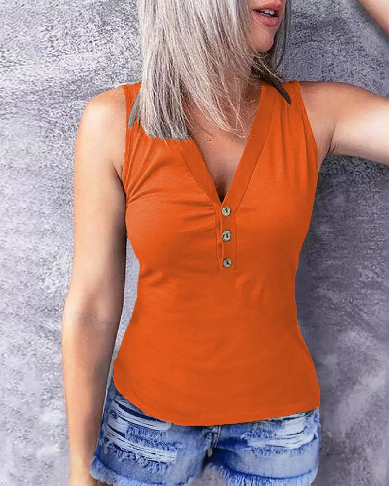 

Button Front V-Neck Tank Top, Orange