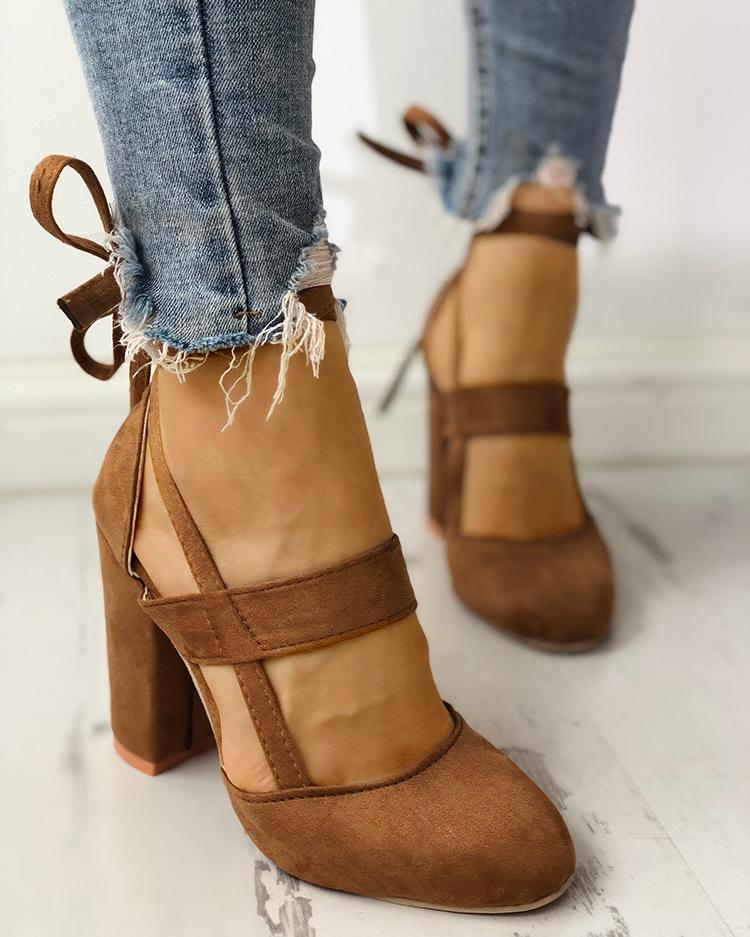 

Fashion Caged Chunky Heels Shoes, Brown