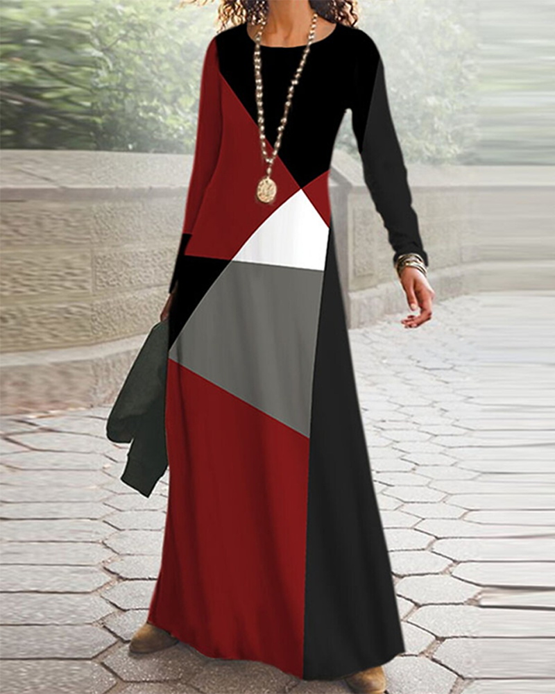 

Geo Print Long Sleeve Maxi Dress, Multicolor
