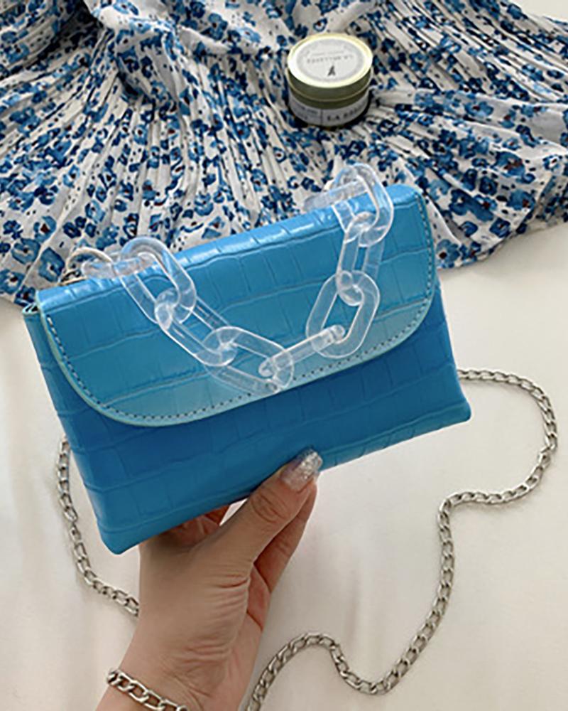 

Clear Strap Croc Embossed Crossbody Bag, Blue