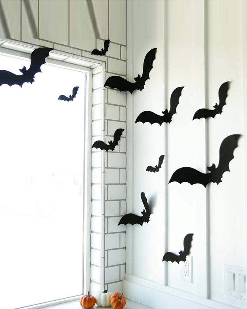

Halloween Bat Decoration 12PCS Large Hanging Bat Wall Decal Window Door Entryway Sticker for Party Favor Supply, Black