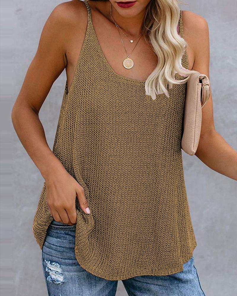 

Colorblock/Plain Knitted Top Women Sleeveless U-Neck Cami Patchwork Casual Skinny Sport Tank Top, Brown