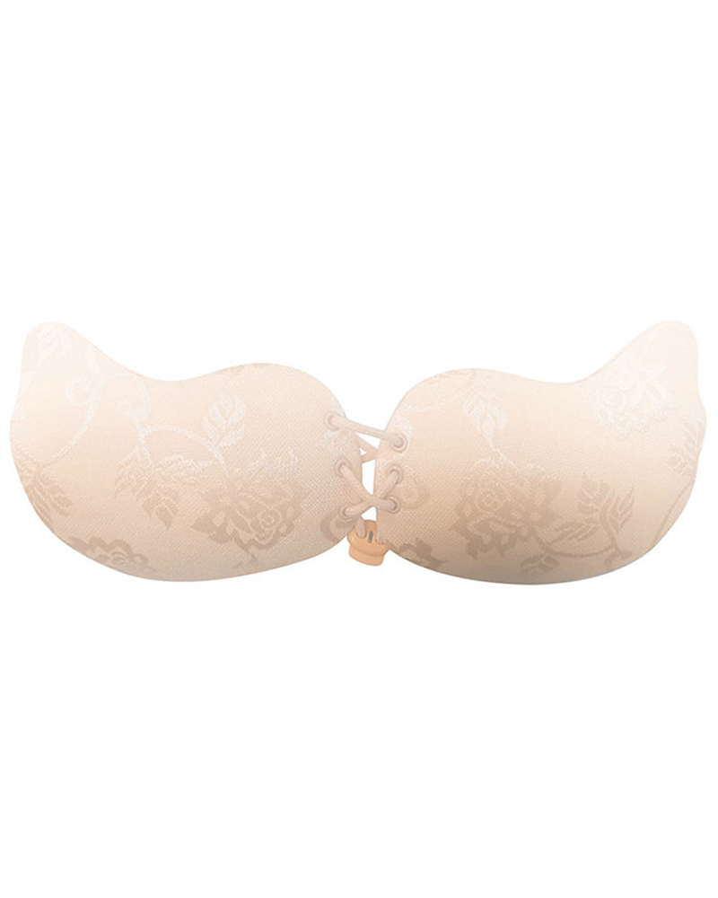 

Floral Pattern Mango Shaped Lace-up Invisible Strapless Bra Petals, Nude