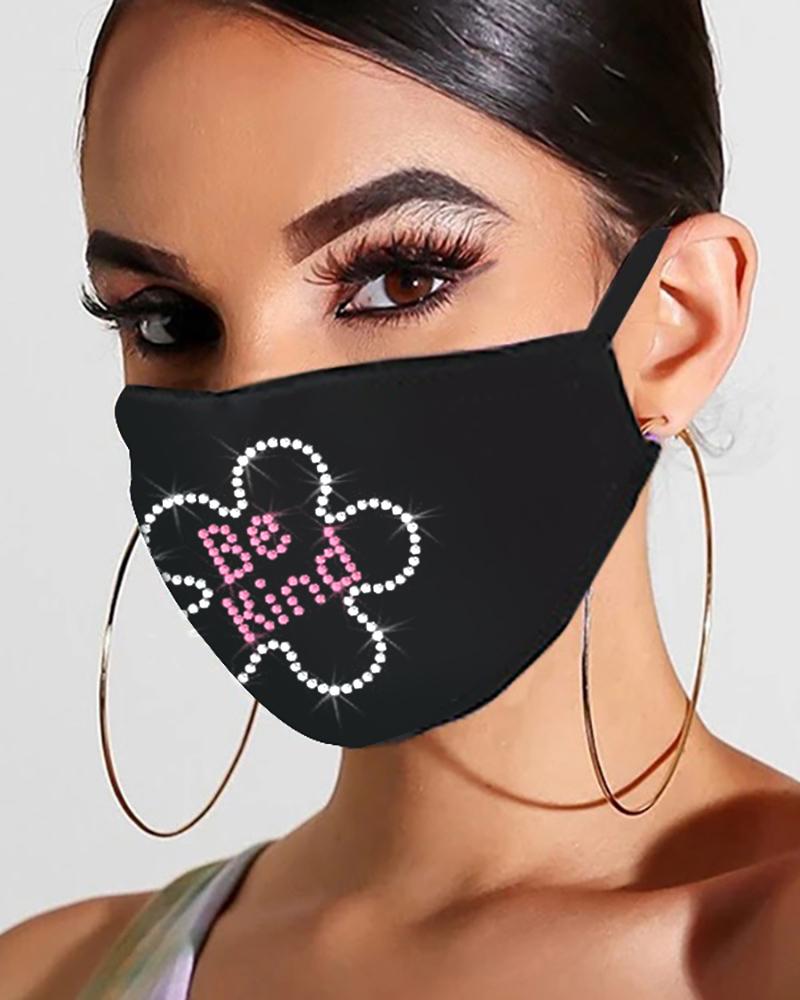 

Flag Letter Floral Pattern Bling Rhinestone Face Mask, Style3