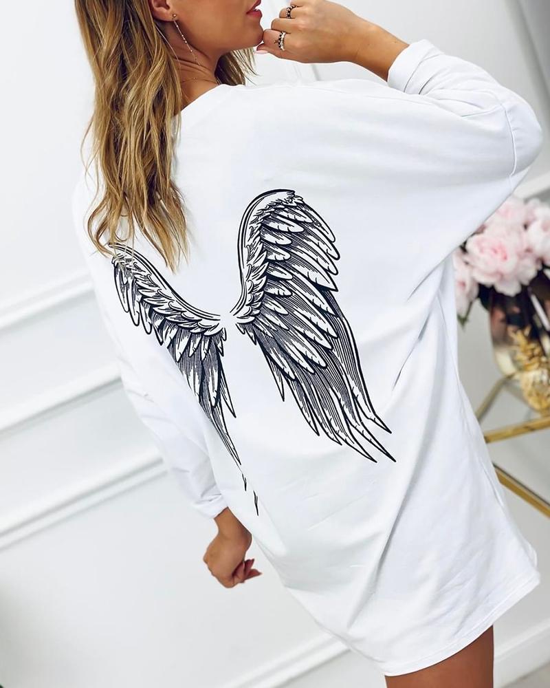 

Angel Wings Print Long Sleeve Sweatshirt, White