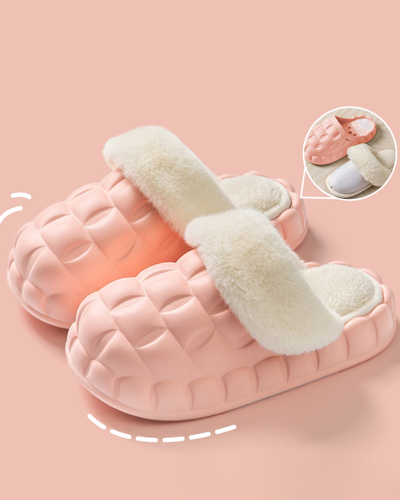

Lined Soft Detachable Fuzzy Trim Slippers, Pink