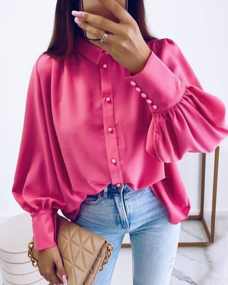 

Lantern Sleeve Button Down Shirt, Pink