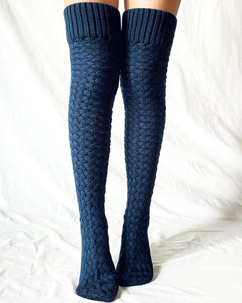 

Thigh High Knit Leg Warmers Winter Warm Long Boot Socks, Blue