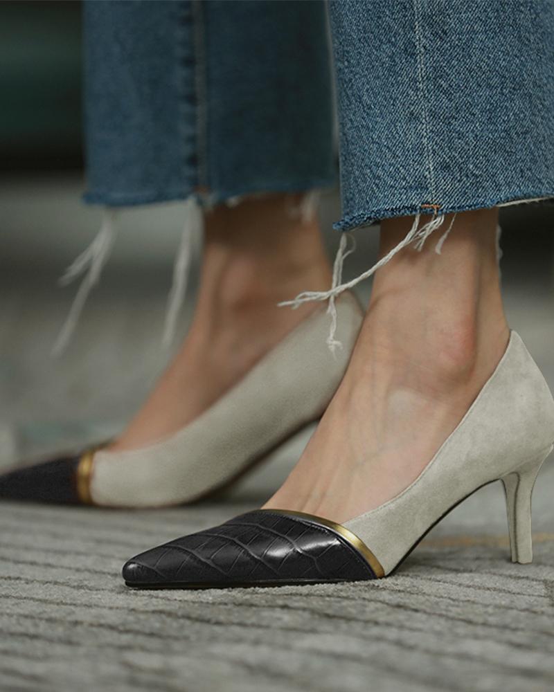 

Croc Embossed Suede Patch Stiletto Heels, Light gray