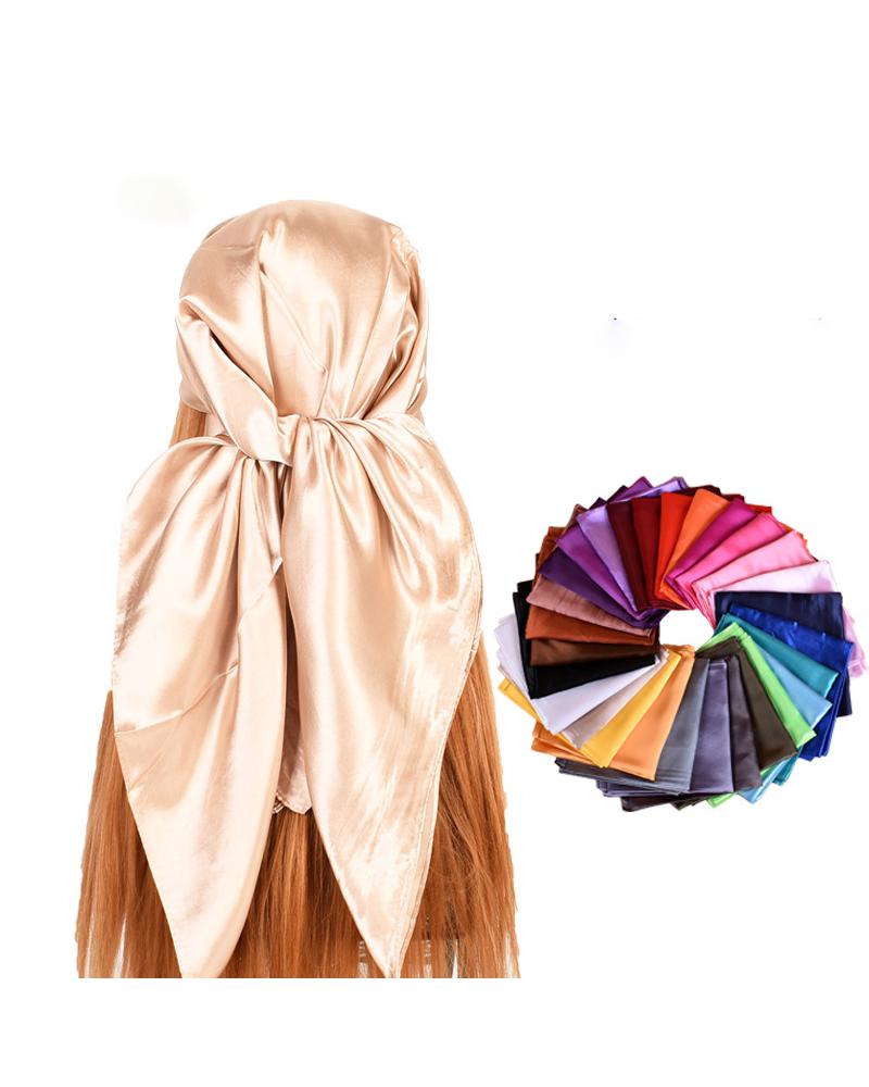 

Plain Satin Square Scarf Headband, Khaki