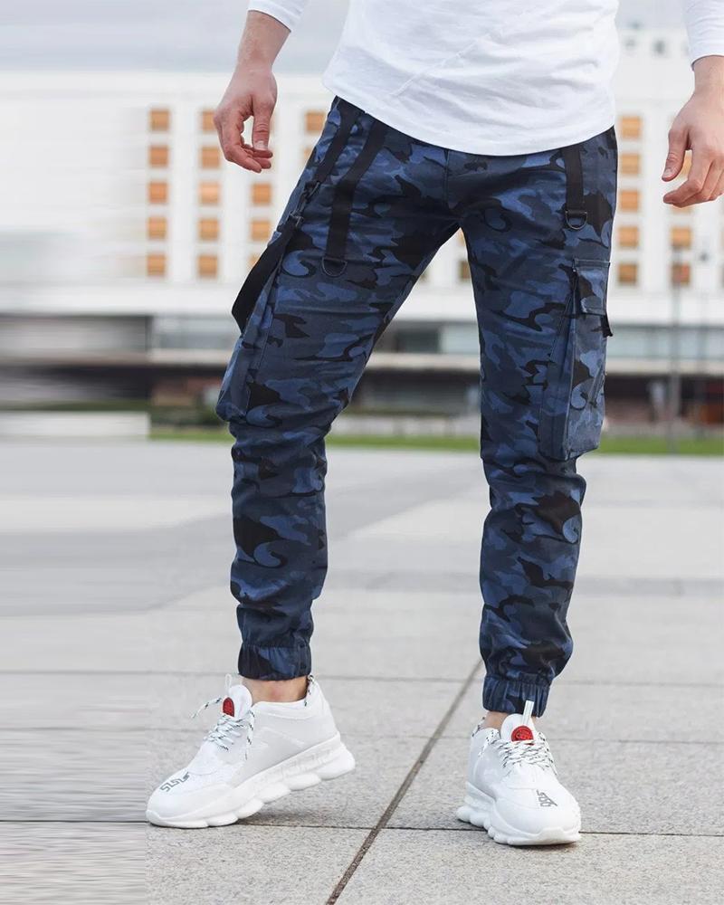 

Camouflage Loose Pencil Cargo Pants, Blue