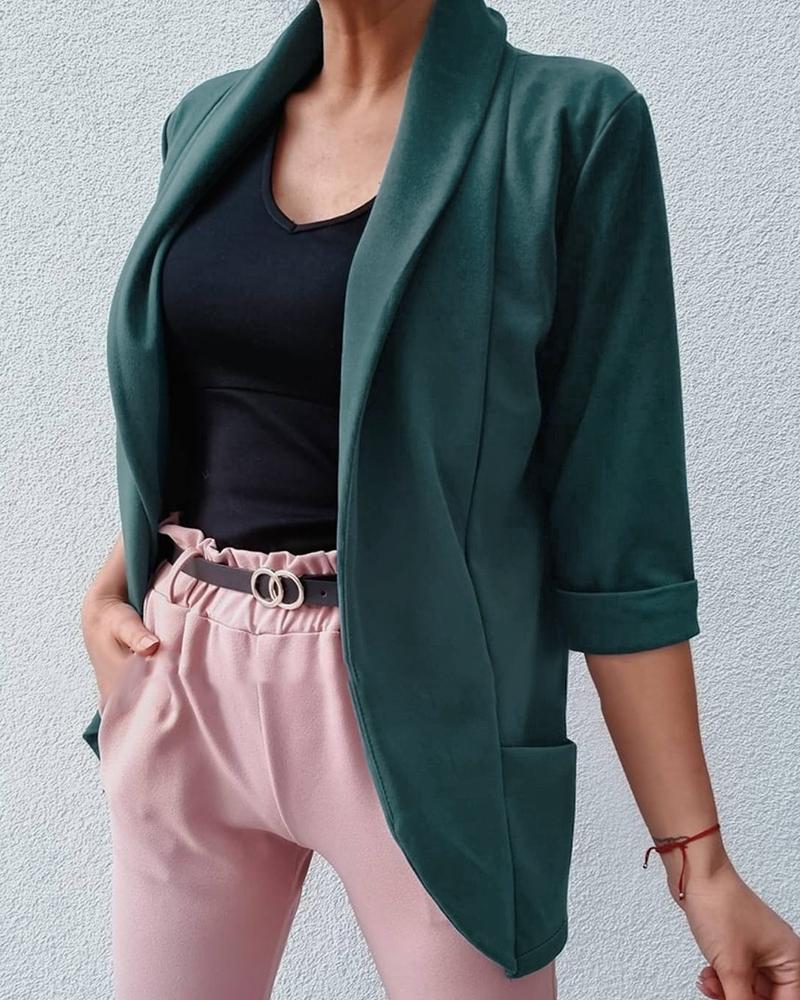 

Shawl Neck Open Front Blazer Coat, Dark green