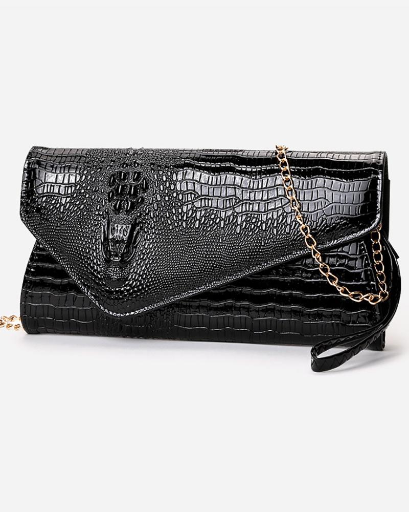 

Croc Embossed Clutch Bag With Wristlet, Black