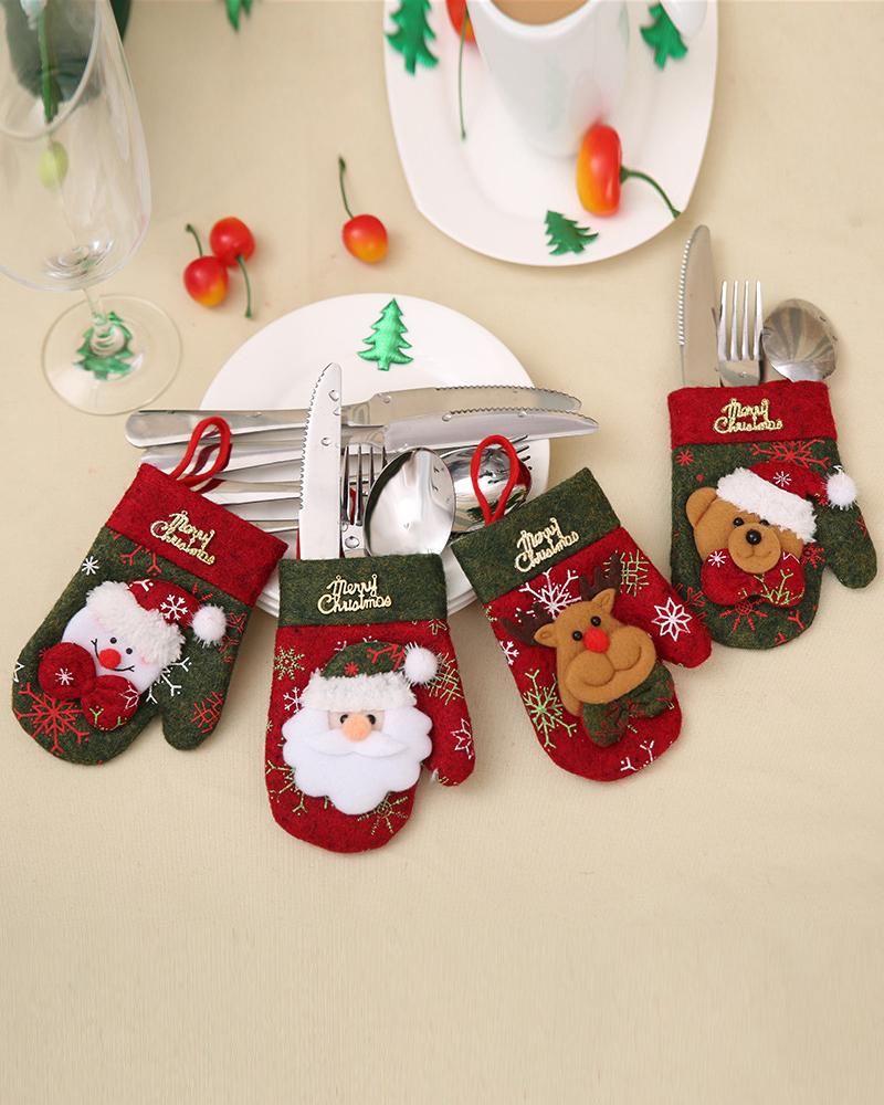 

4PCS/Set Christmas Silverware Holders Tableware Cutlery Fork Spoon Knives Storage Bag Dinner Table Decorations Party Supplies, Red