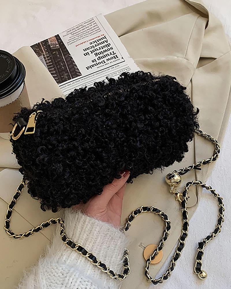 

Golder Ball Decor Chain Cylinder Bag, Black