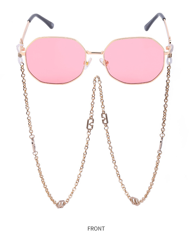 

1Pair Asymmetrical Frame Sunglasses With Eyeglasses Chain Holder, Pink