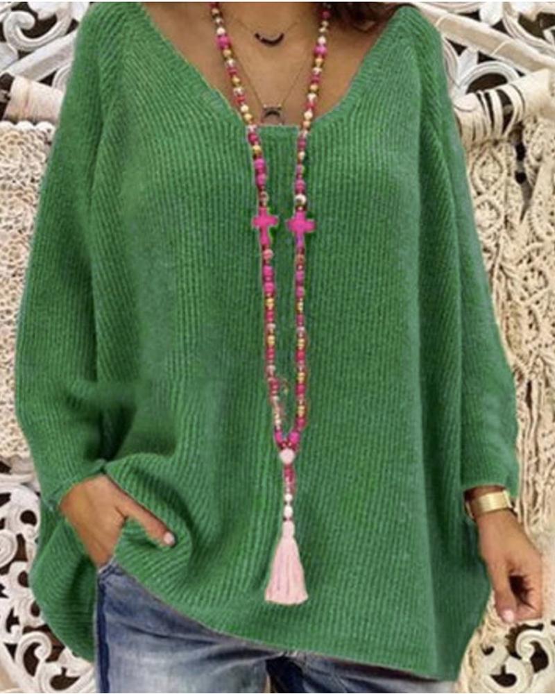 

Long Sleeve Chunky Knit Sweater, Green