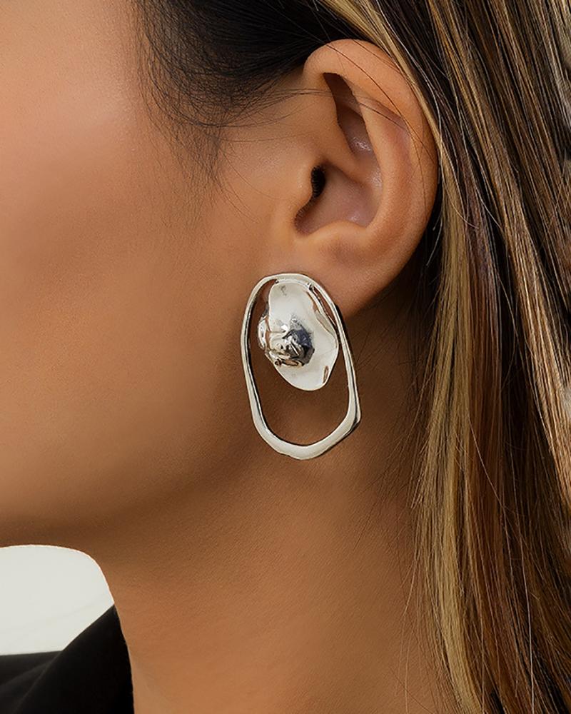 

Geometric Pattern Cutout Earrings, Silver