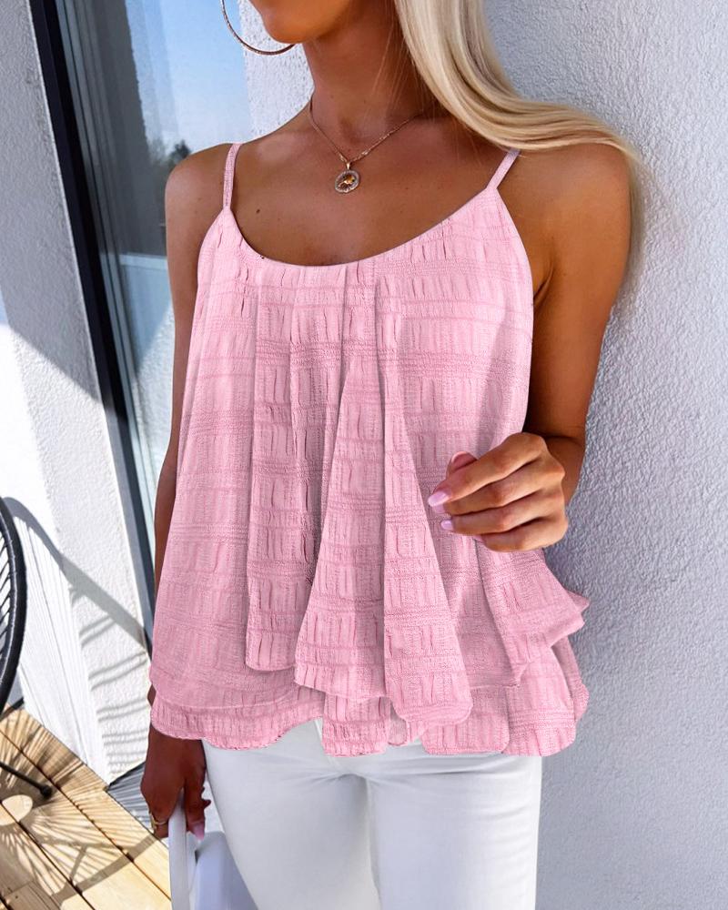 

Ruffle Hem Flowy Textured Cami Top, Pink