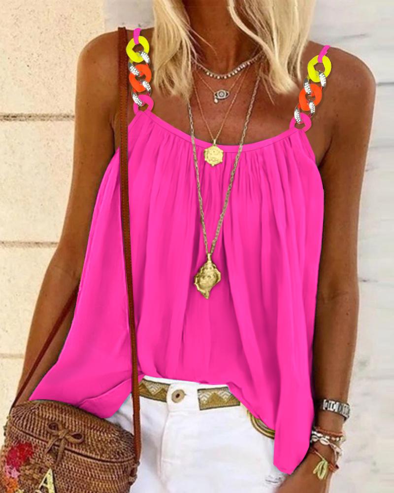 

Chain Decor Flowy Cami Top, Hot pink