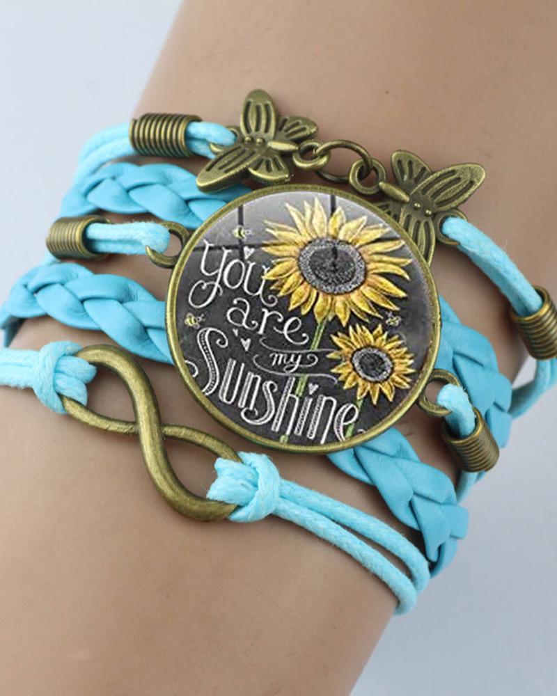 

1pc Sunflower You Are My Sunshine Butterfly Multi-Layer Braided Bracelet, Blue