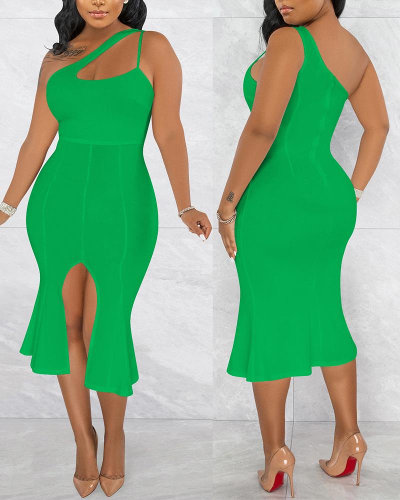 

Cutout One Shoulder Slit Mermaid Dress, Green