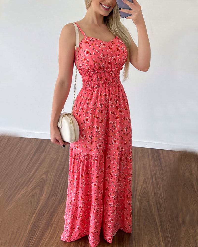 

Ditsy Floral Print Shirred Cami Maxi Dress, Pink