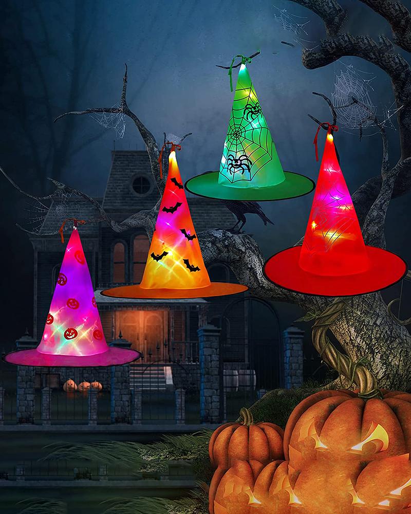 

Halloween Outdoor Hanging Witch Hats Lights Decorations with String Lights Halloween Tree Hanging Ghost Lights for Outdoor, Waterproof Floating Hat Lights, Style1