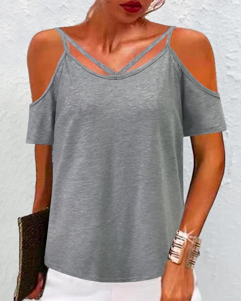 

Plain Cold Shoulder Casual Top, Gray
