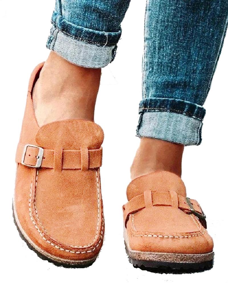 

Round Toe Buckled Suede Shoes, Orange