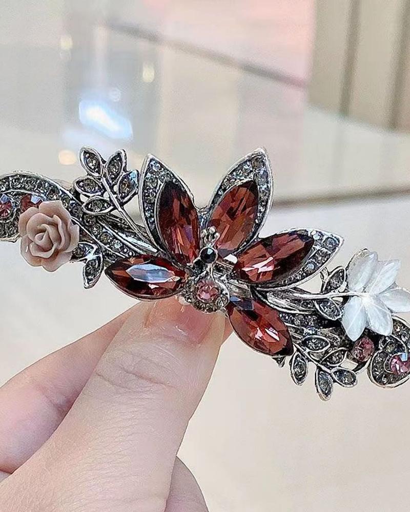 

1pc Rhinestone Floral Shaped Vintage Hair Clip, Red