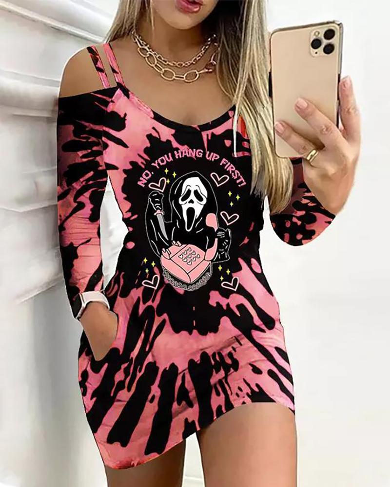 

Halloween No You Hang Up First Tie Dye Graphic Print Top, Pink