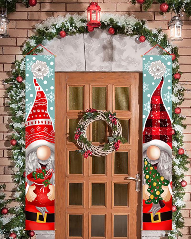 

2PCS/Set Christmas Door Banners Porch Sign Hanging Banner Flag Home Wall Indoor Outdoor Christmas Party Decoration, Style1