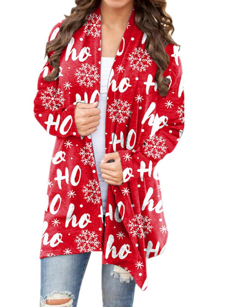 

Christmas Santa Claus Letter Print Open Front Cardigan, Style1