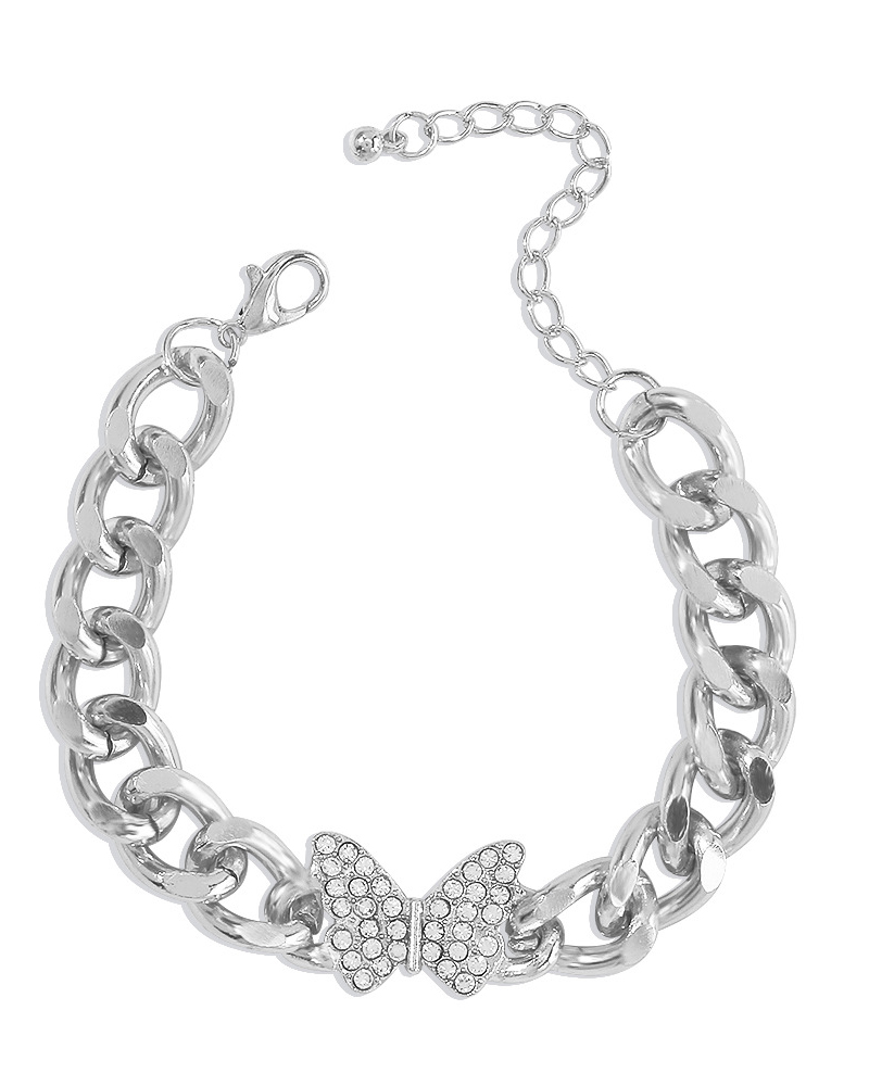 

1pcs Rhinestone Butterfly Pattern Chain Bracelet, Silver