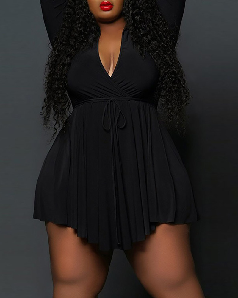 

Plus Size Long Sleeve Tied Detail Casual Dress, Black