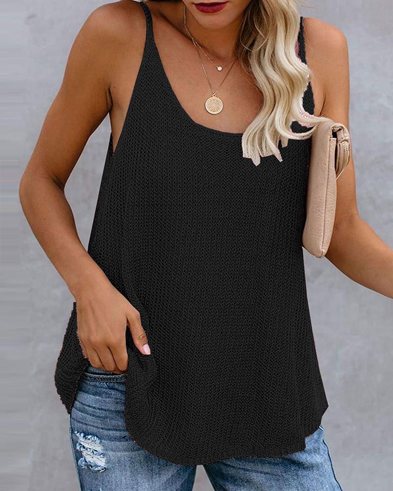 

Colorblock / Plain Knitted U-Neck Sleeveless Top, Black