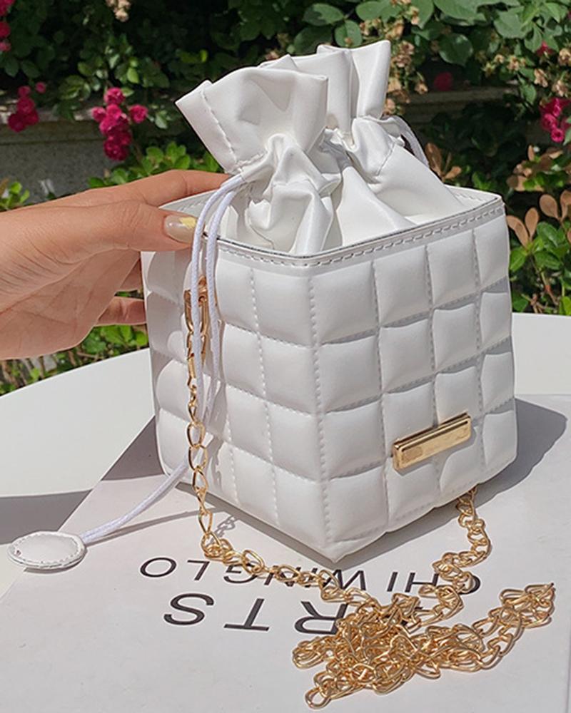 

Quilted Drawstring Bucket Bag, White