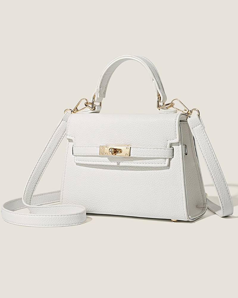 

Twist Lock Square Satchel Bag, White