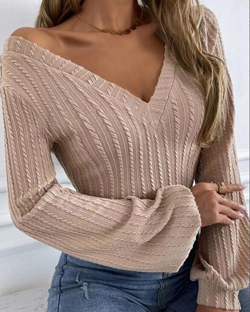 

Lantern Sleeve Cable Textured Top, Khaki