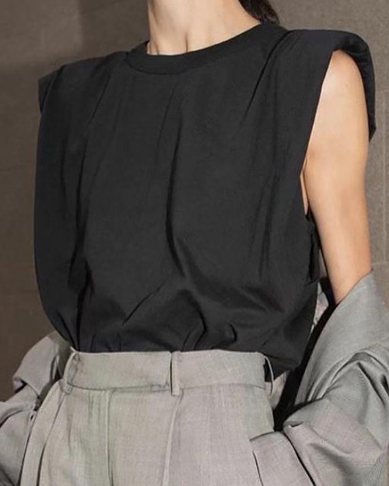 

Solid Round Neck Sleeveless Casual Top, Black