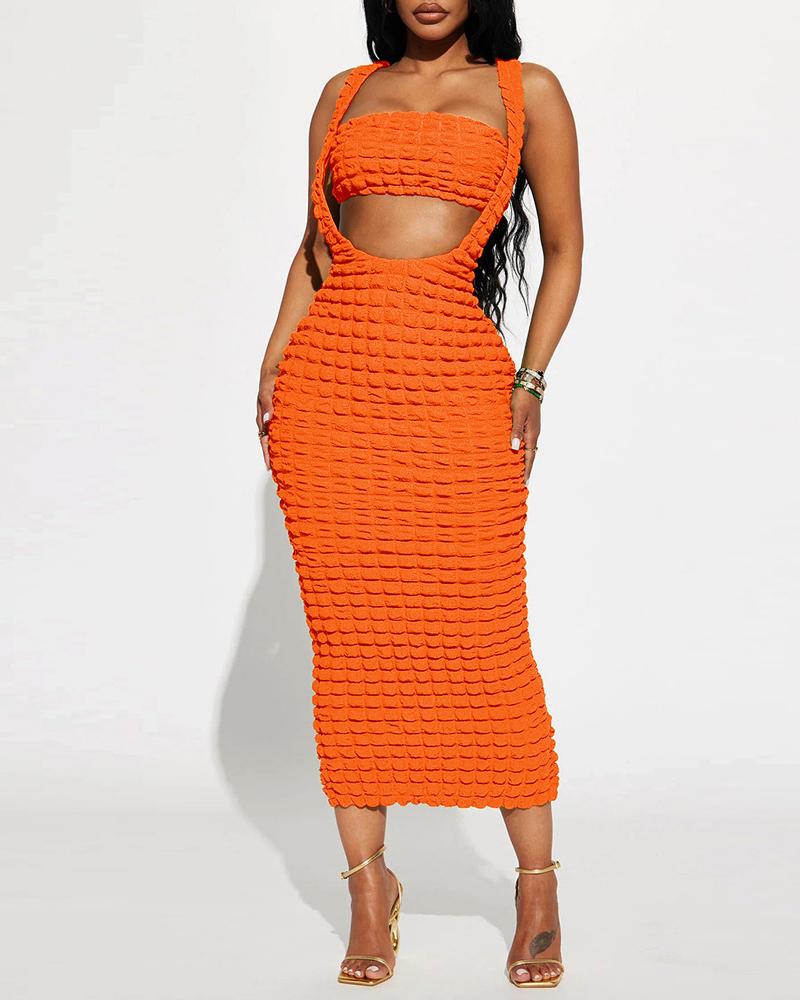 

Tube Bandeau Bubble Textured Top & Dress Set, Orange