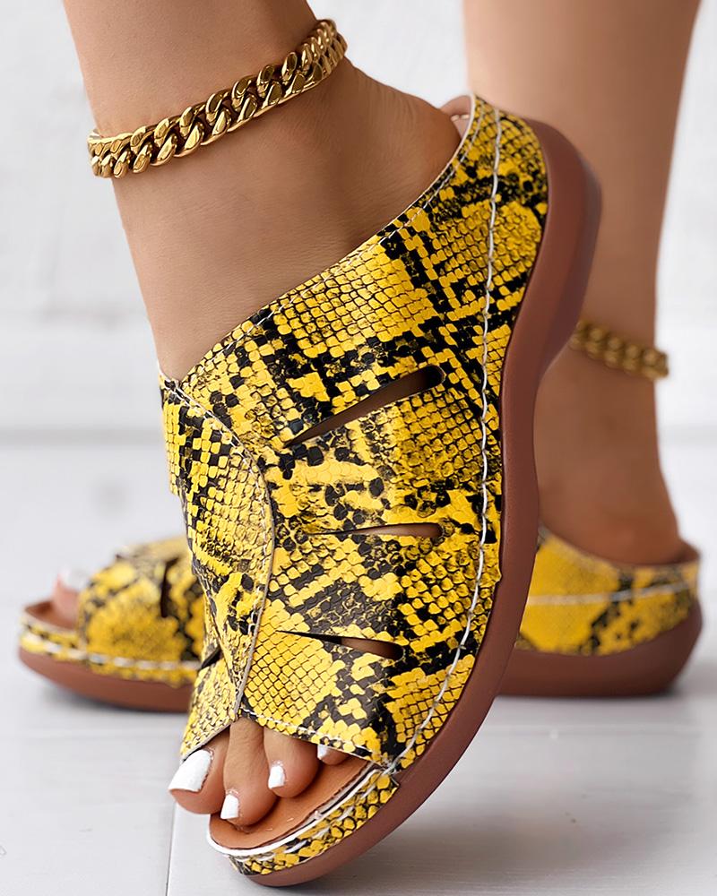 

Snakeskin Peep Toe Wedge Slippers Summer Sandals, Yellow